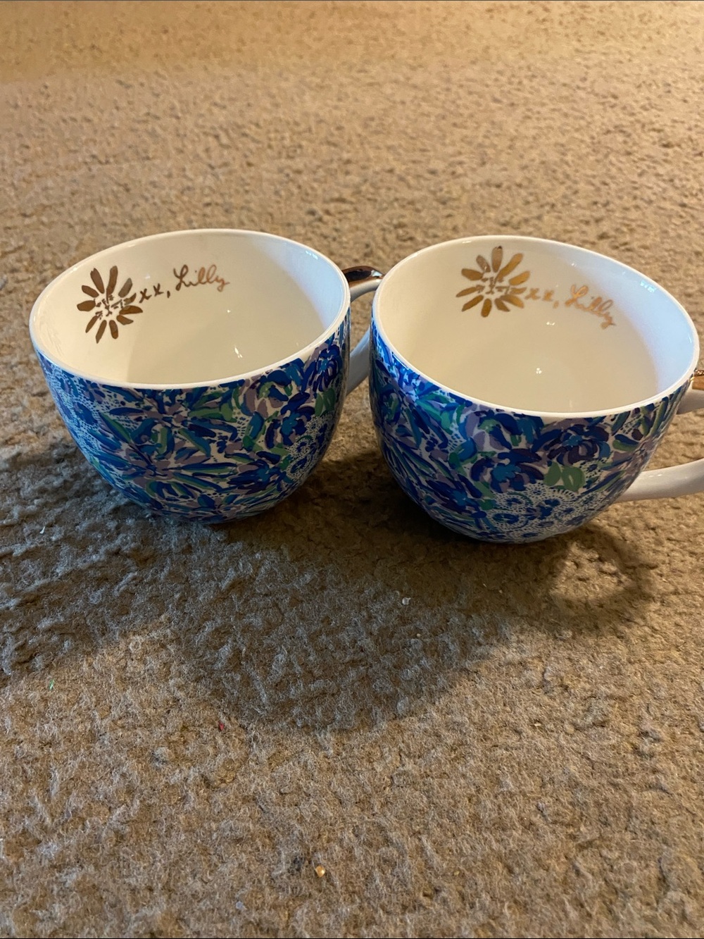 Lilly Pulitzer Blue, Green and Gold Floral Ceramic Mug Duo